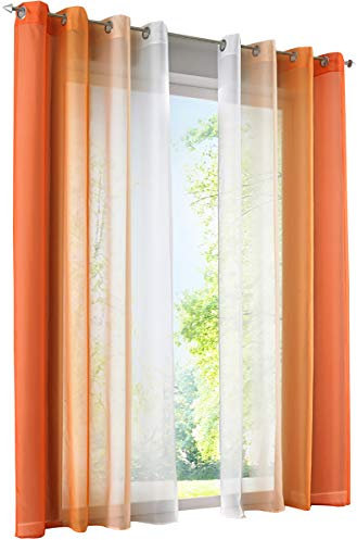 SIMPVALE Vorh?nge Durchscheinend mit ?Sen 2er Set, Farbverlauf Voile Gardinen Transparent, Lange Vorh?nge f¨¹r Balkon, Schlafzimmer und Wohnzimmer, 140 x 145 cm, Orange mit Wei?