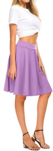 Urban GoCo Donna Moda Svasata Mini Gonna da Pattinatrice Versatile Elastica Solida Colore Gonna (M, Lilac-Lungo)
