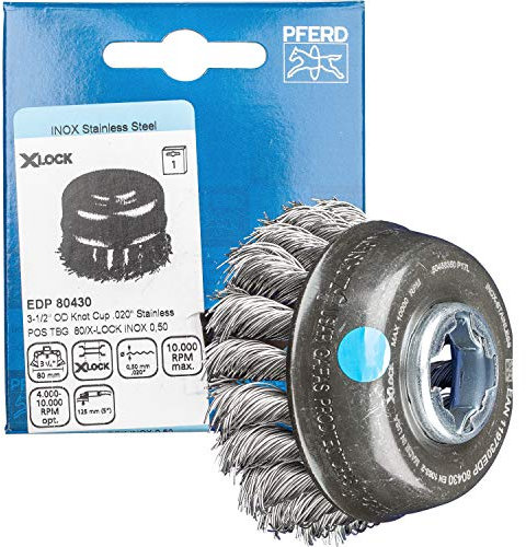 PFERD Topfbürste, ø 80mm, gezopft, 0,50mm Edelstahldraht, X-LOCK-Aufnahme, 43306037 – für schnelle und komfortable Werkzeugwechsel