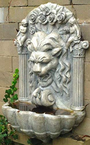 Casa Padrino Barock Kunststein Wandbrunnen Löwe H. 97 cm Gartenbrunnen im Barockstil, Farbe:grau
