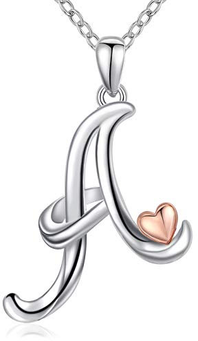 CELESTIA Buchstabe A Kette für Damen Mädchen, 925 Sterling Silber Roségold Anfangsbuchstaben und Herz Anhänger, Personalisierte Schmuck Geschenke für Sie