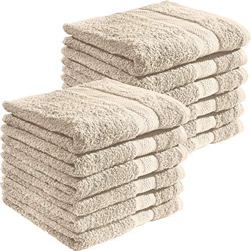 REDBEST Handtuchset, Frottierset 12er-Pack Chicago beige Größe 50x80 cm - saugstark, strapazierfähig, ideal für Reisen, Sport (weitere Farben)