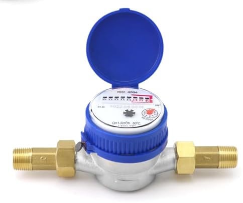 Candeon Contador De Agua Fría, 15mm 1/2 Contador Agua Caudalimetro Agua Medidor De Agua Fría, Medidor De Flujo De Agua De Jardín Medidor De Consumo Agua con Accesorios De Montaje para Jardín Y Casa