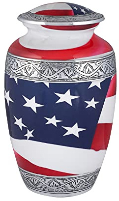 Goroly Home Urne mit amerikanischer Flagge, handgraviert, für erwachsene menschliche Asche, Veteranen, Ersthelfer, Patrioten, eine schöne Urne für Ihre Lieben, bleibt mit elegantem Finish – 25,4 cm