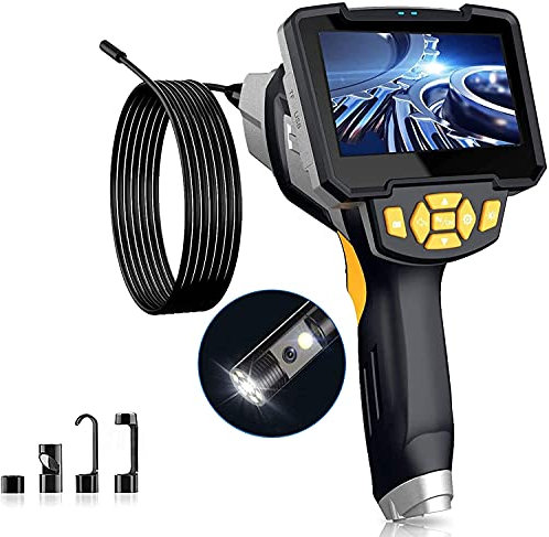 1080P Endoscopio Industriale HD,8mm Doppia Lente Telecamera di Ispezione con 4,3 Pollici Schermo IPS,Boroscopio Telecamera per Tubi Impermeabile IP67, 6 Luci LED e 5m Semirigido Cavo