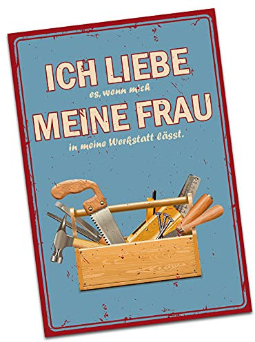 Finest Folia Sticker Ich Liebe Meine Frau 8,2x12cm lustige Fun Aufkleber mit Spruch im Retro Stil Vintage Design für Laptop Auto Koffer selbstklebend R157 (02 Werkstatt)