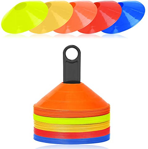 LZQ 50 Stück Markierungshütchen Hütchen Fussball für Koordination, Training im Fussball, Hockey, Handball oder Trainingshilfe, Insgesamt 5 Farben
