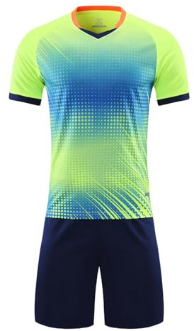 Hedmy Kinder Trainingsanzug Jungen Sportanzug Kurzarm T-Shirt mit Shorts Jogginganzug Fußball Basketball Sportkleidung 5-14 Jahre Leuchtend Grün 158-164