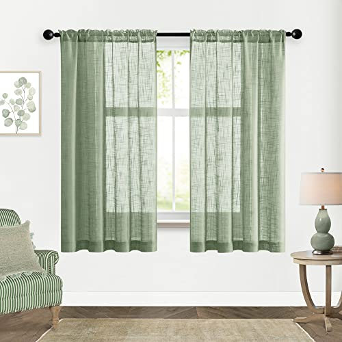 Vorhänge, 160 cm lang, für Kinderzimmer oder Schlafzimmer, Boho-Vorhänge in Leinenoptik, Stangendurchzug, 2er-Set, Hellgrün/Salbeigrün