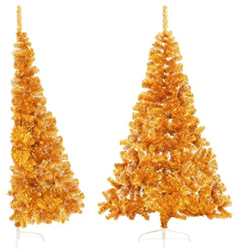 vidaXL Künstlicher Halb Weihnachtsbaum mit Ständer Christbaum Tannenbaum Dekobaum Kunstbaum Weihnachten Dekoration Weihnachtsdeko Gold 240cm PVC