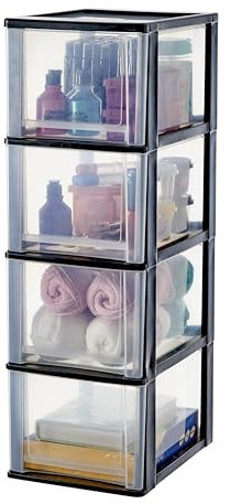 Iris Ohyama, Kunststoff Schubladenbox mit 4 tiefen Schubladen, Schwarz, Easy-Pull-System, A4, A5 & A6 Format, Schreibtisch Organizer für Büro, Schule, Schreibwaren, BPA-frei, Schubladenschrank,