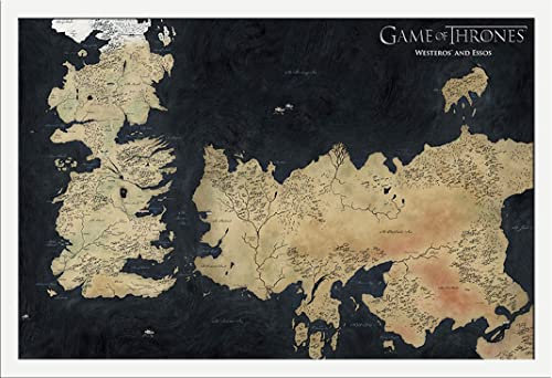 Game of Thrones - Map of Westeros - Fantasy Film Movie Poster - Grösse 91,5x61 cm + Wechselrahmen, Shinsuke® Maxi MDF Weiss, Acryl-Scheibe