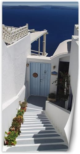 Feeby Türtapete selbstklebend Meer Griechenland Santorini 90x210 cm Türposter Türsticker Fototapete Wohnzimmer Schlafzimmer Kinderzimmer Büro Insel Straßen Weiß