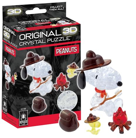 BePuzzled, Peanuts Snoopy Campfire Original 3D Crystal Puzzle - 43 Piece Brain Teaser, Collectible Display Puzzle for Kids & Adults Ages 12+