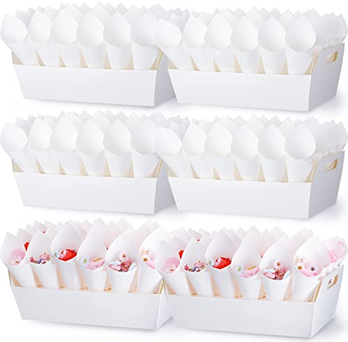 Fuutreo 6 Set Wedding Confetti Cone Holder Box 30 Holes Each Kraft, White