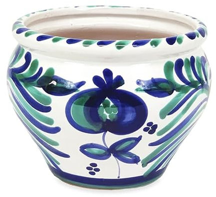 Verano Spanish Ceramics Outdoor Living Terracotta Hand Painted Granada Bola Pot - Decorative New Home Garden Yard Patio Outside Décor Gift Gardening Herb Flower Plant Pot - 25cm x 21cm