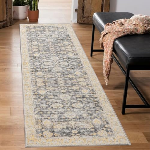 Carvapet Alfombras de Pasillo 60x210cm Alfombra Corredor Antideslizante Larga Alfombras de área Lavable Suave Microfibra Alfombra Comedor Pasillo(Gris)