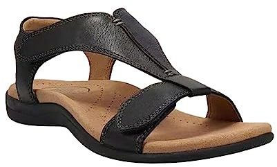 Sandales Femme Été Chaussure Orthopédiques En Cuir De Marche Confortable À Bout Ouvert Sandale Randonnee Chaussures Loisirs Ete Pieds Larges (Le noir,43)