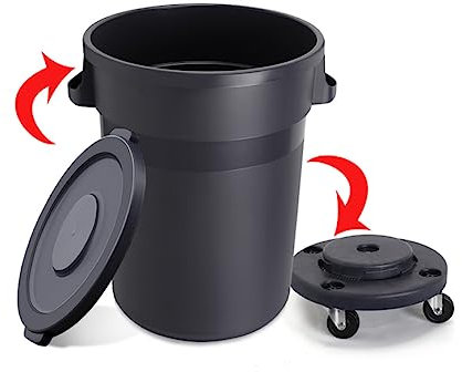 FIONEL Poubelles extérieures Poubelle d'extérieur à roulettes avec couvercle et châssis amovible Poubelle ronde de grande capacité pour hôtels Hôpitaux Grande capacité