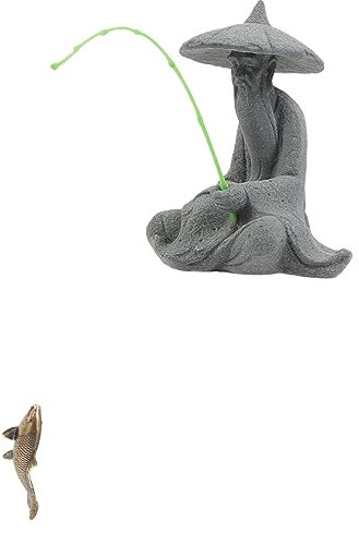 Abaodam Jiang Taigong-verzierung Mini-feengarten-Ornament Sitzende Fischerfigur Fischerfiguren Sitzende Angelstatue Exquisites Fischerdekor Blumentopf Männer Harz Empfindlich Kunsthandwerk