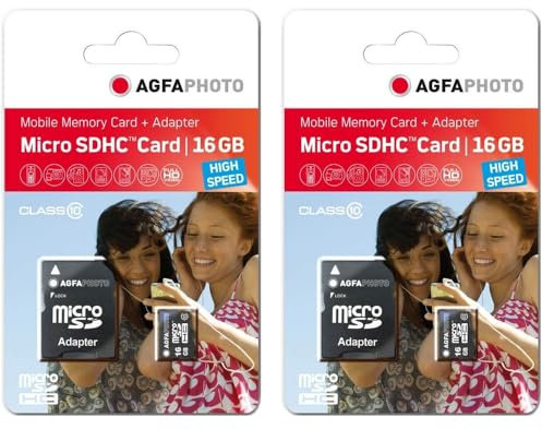 AgfaPhoto Pack 2 Cartes mémoire microSDHC 10580 - Capacité 16GB + 16GB - Noir