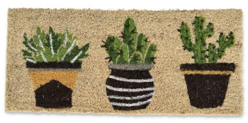 Casatessile Zerbino Mini in Cocco cm 23X53 Duplo Tappetino per Scalino Ingresso, Antiscivolo - Dis. Cactus
