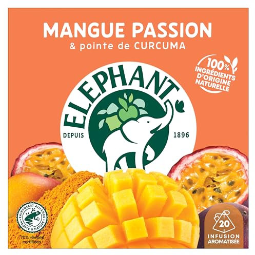Elephant, Infusion Aromatisée, Goût Mangue Passion, Certifié Rainforest Alliance, Ingrédients d'Origine 100% Naturelle, 20 Sachets Pyramid