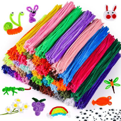 Caydo 3000 Stück 40 Farben Pfeifenreiniger Craft Supplies mit 100 Stück Wiggle Eyes Soft Chenille Stiele für Kinder DIY kreative Kunsthandwerk Dekoration, 6 mm x 12 Zoll