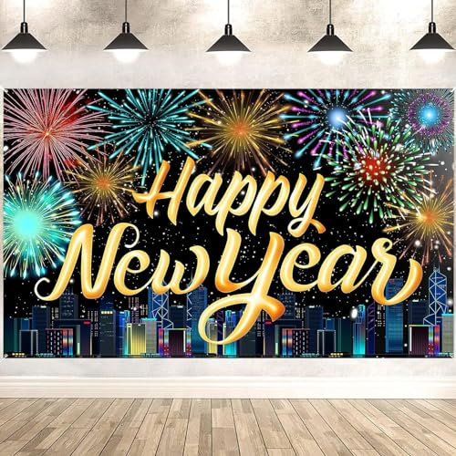 Silvester Deko 2025 Neujahrs Banner,180x110cm Extra Große Happy New Year Banner,2025 Neujahrs Hintergrund,Neujahrsdeko Silvester Party deko