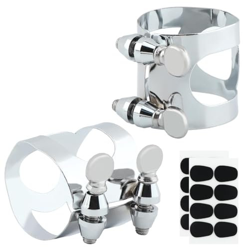 Klarinettenblatt-Set, 2 Stück Klarinetten-Mundstück-Blattschraube und 16 Mundstückkissen, Klarinetten-Blattschraube B, flach mit verstellbaren Schrauben für Klarinettenmundstück, Holzblasinstrumente