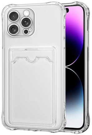 SDTEK for iPhone 14 Pro Max Case Shock Absorbing Gel Clear Cover with Card Holder Anti Drop Protection