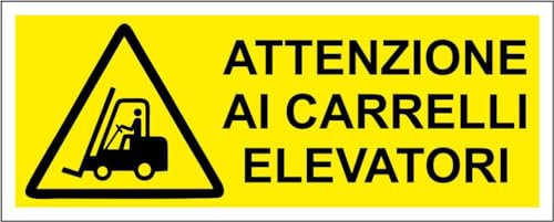 M-ITALY CARTELLO SEGNALETICO UNI - ATTENZIONE CARRELLI ELEVATORI - Adesivo Extra Resistente, Pannello in Forex, Pannello In Alluminio (30x12, Plastica)