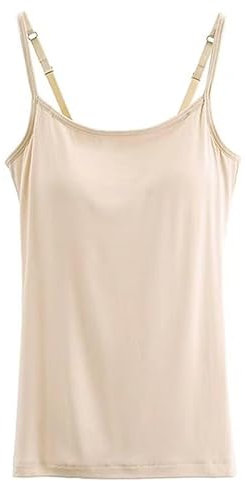 LinZong Women's Loose-Fitting Tank Top with Built-in Bra,Adjustable Spaghetti Strap Camisole Shirts,Summer Casual Sleeveless Shirts (UK, Alpha, 3XL, Regular, Regular, Beige)