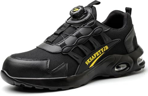 NACKINg Arbeitsschuhe Herren Leicht Sicherheitsschuhe Damen Bequem Stahlkappenschuhe rutschfest Atmungsaktiv Schutzschuhe mit Drehverschluss, Schwarz, EU 44