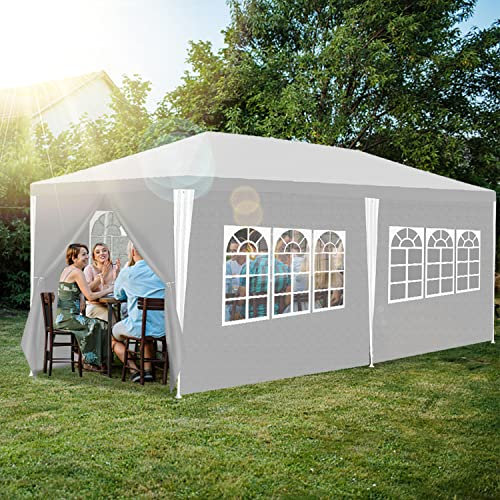 Fiqops Pavillon 3x6m Wasserdicht Stabil Partyzelt Hochwertiges PE Plane Festzelt UV-Resistent Gartenzelt 100g/m² Bierzelt mit 6 Seitenteilen Weiß