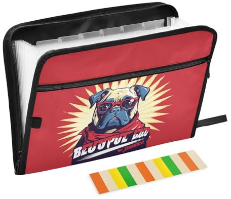 Comic Mops-Dokumentenmappe mit Klebeetiketten, 13 Taschen, Akkordeon-Aktenordner, Dokumenten-Organizer mit Reißverschluss