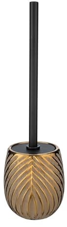 WENKO Idro Gold Ceramic Toilet Brush Holder with Closed Stand Ceramic and Stainless Steel Diameter 10 x 39 cm Black/Gold