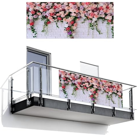 MuchoWow© Balkon Sichtschutz Einseitig Groß PVC Kunststoff Garten | 120x300 cm - Windschutz ohne bohren Wetterfest Sichtschutzzaun Terrasse Balkonverkleidung Deko Blumen - Rosa - Steinoptik
