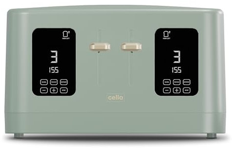 1600W 4 Slice Sage Green Toaster with Detachable Crumb Tray, Digital Control Panel with Countdown Timer, 7 Browning Levels, Auto Stop, High Lift, 4 Slice Toaster with Wide Slot for All Types of Slices