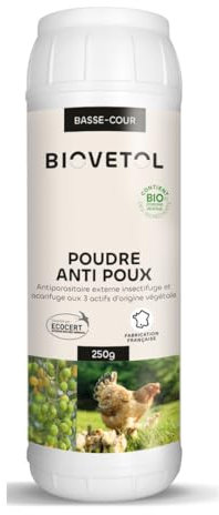 Biovetol - Lotion Anti-Poux pour Animal de Basse-Cour Bio - certifié par Ecocert pour Poule et Basse-Cour (Poudre)