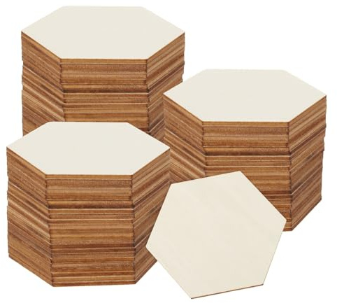 sourcing map 50 Stück unlackierte sechseckige Holzscheiben, 7,6 x 0,3 cm, blanko, Holzscheiben, Ausschnitte, Fliesen für DIY, Basteln, Malen, Untersetzer, Heimdekoration