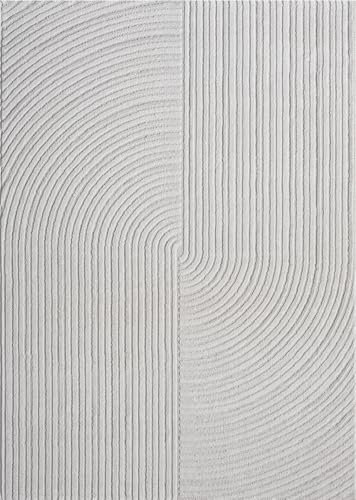 VIMODA Moderner Kurzflor-Teppich Boho Wohnzimmer Schlafzimmer dünn mit 3D Hoch-Tief Effekt Pflegeleicht, Farbe:L.Grey, Maße:160x230 cm