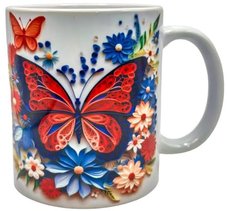 Shopi Zone Taza de café de cerámica con diseño de Mariposa floral, divertida taza de café de cerámica para los amantes de las mariposas y flores, taza de café mariposa.