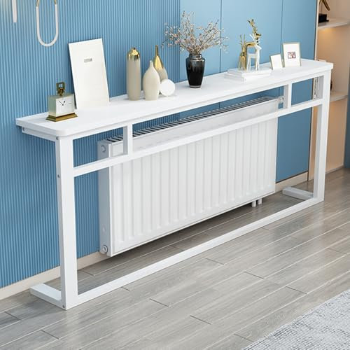 YHWKGZ Konsolentisch, Schmaler Console Table aus Stahl Und Holz, Untere Verstärkte Querstrebe, Geeignet for Kleine Räume, Offene Hallway Table(Wit,39.3x7.8/100x20cm)