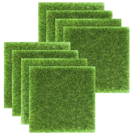 8 Stück Kunstrasen Miniaturgarten 15x15cm Kunstrasen Teppich Kunstrasen zum Basteln Kunstrasen Künstliche Rasen Matte Miniatur Garten Deko für den Innen und Außenbereich Mikrolandschaft Terrasse