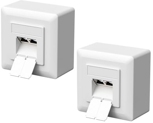 FGB 2 x CAT6a Universal Network Socket Data Socket Network Socket 2 Port RJ45 Shielded Surface-Mounted or Flush-Mounted 10 Gigabit Ethernet Network LAN Socket for Network Cable Installation Cable