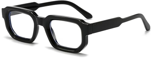 Breaksun Quadratische Brille mit dickem Rahmen für Damen und Herren, Retro, rechteckig, Blaulicht, kleine quadratische klobige Brille, Schwarz, MM