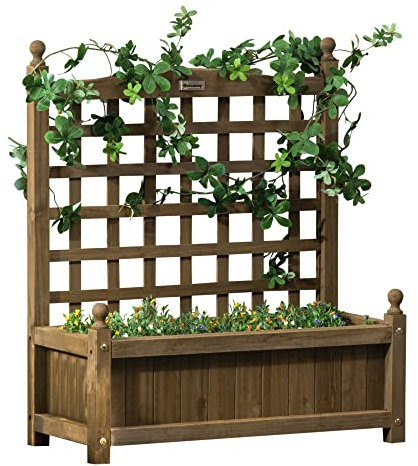 Outsunny Jardinière avec Treillis - bac à Fleurs - jardinière sur Pied - dim. 64L x 28l x 75H cm Inserts d'irrigation Inclus Bois Sapin traité
