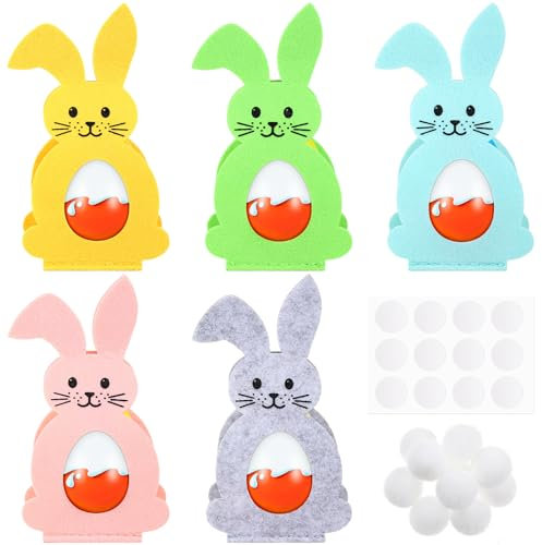 Panelee 5 Stück Ostern Geschenke Ostertüten zum Befüllen Osterhase Eierhalter Hasen Basteln Set Ostereier Deko Oster Verpackung Osterdeko Hasen aus Filz Ostern Geschenktüten zum Befüllen von Pralinen