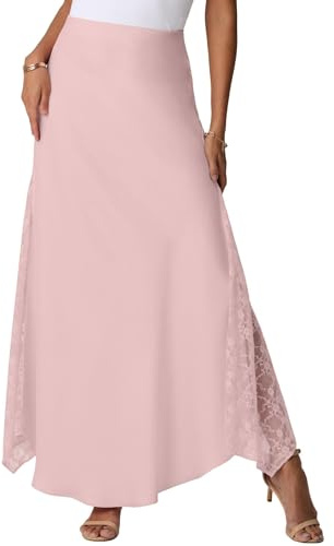 GRECERELLE Jupes longues d'été en satin pour femme, taille haute, jupe longue en soie fluide avec fermeture éclair, jupe pour femme, jupe pour fête, mariage, vacances, rose clair, L